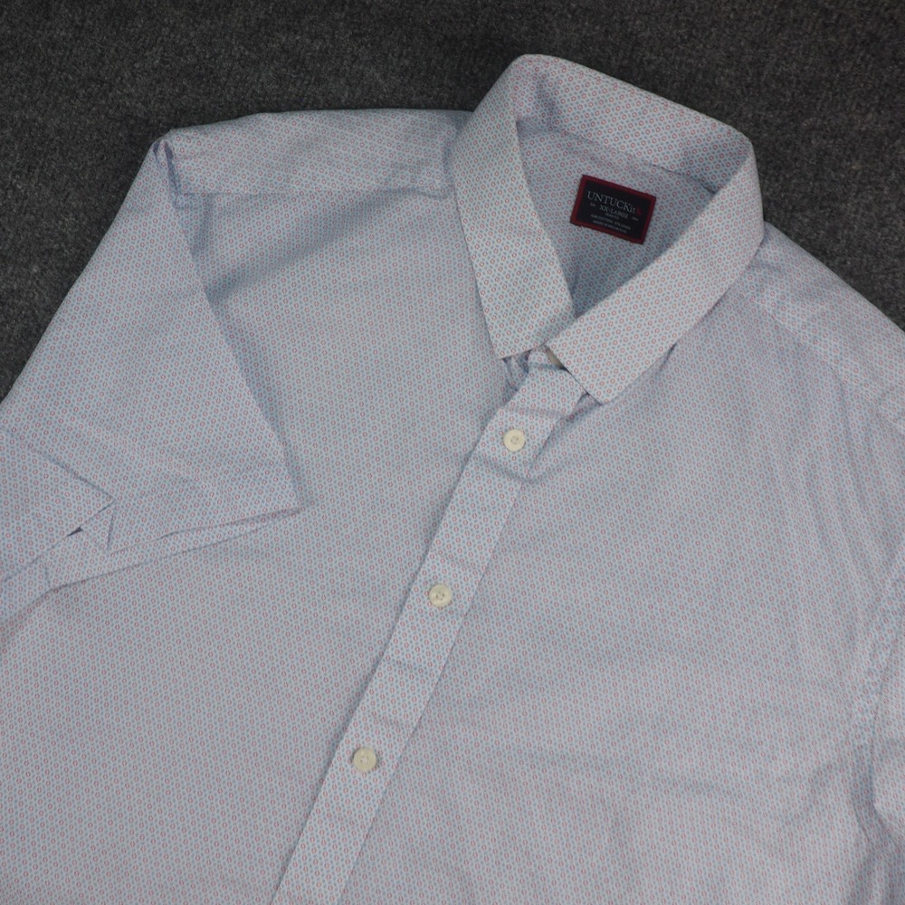 UNTUCKit Shirt Mens 2XL Slim Fit Blue Pink Geometric Short Sleeve Button Down